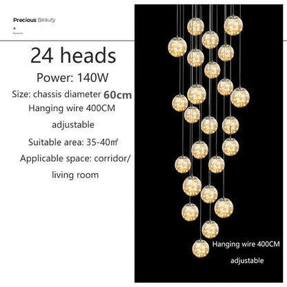 Modern Led Chandelier Glass Ball Dimmable for Staircase Living Room Pendant Lamps Home Decor Lighting Suspension Design Lusters