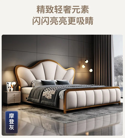 Nordic Luxury Double Bed Modern Wood High End Headboard Frame Double Bed Kids Girl Camas Matrimonial Furniture For Bedroom