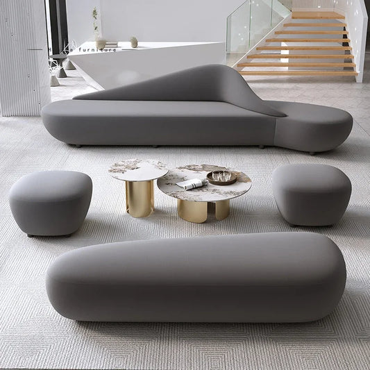Beige Living Room Sofa European Nordic Sectional Curved Lounge Chaise Couch Puffs Double Lazy Italian Divano Soggiorno Furniture