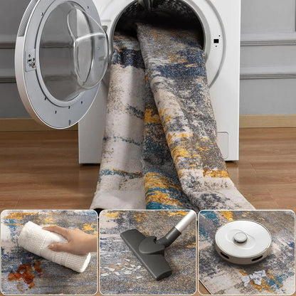 Area Rugs for Living Room, Machine Washable Vintage Rug, Non-Slip Low Pile Throw Rugs with Rubber Backing Washable Carpet