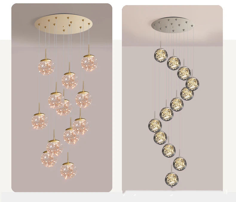 Modern Led Chandelier Glass Ball Dimmable for Staircase Living Room Pendant Lamps Home Decor Lighting Suspension Design Lusters