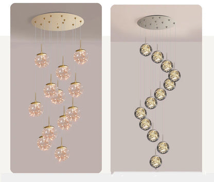 Modern Led Chandelier Glass Ball Dimmable for Staircase Living Room Pendant Lamps Home Decor Lighting Suspension Design Lusters