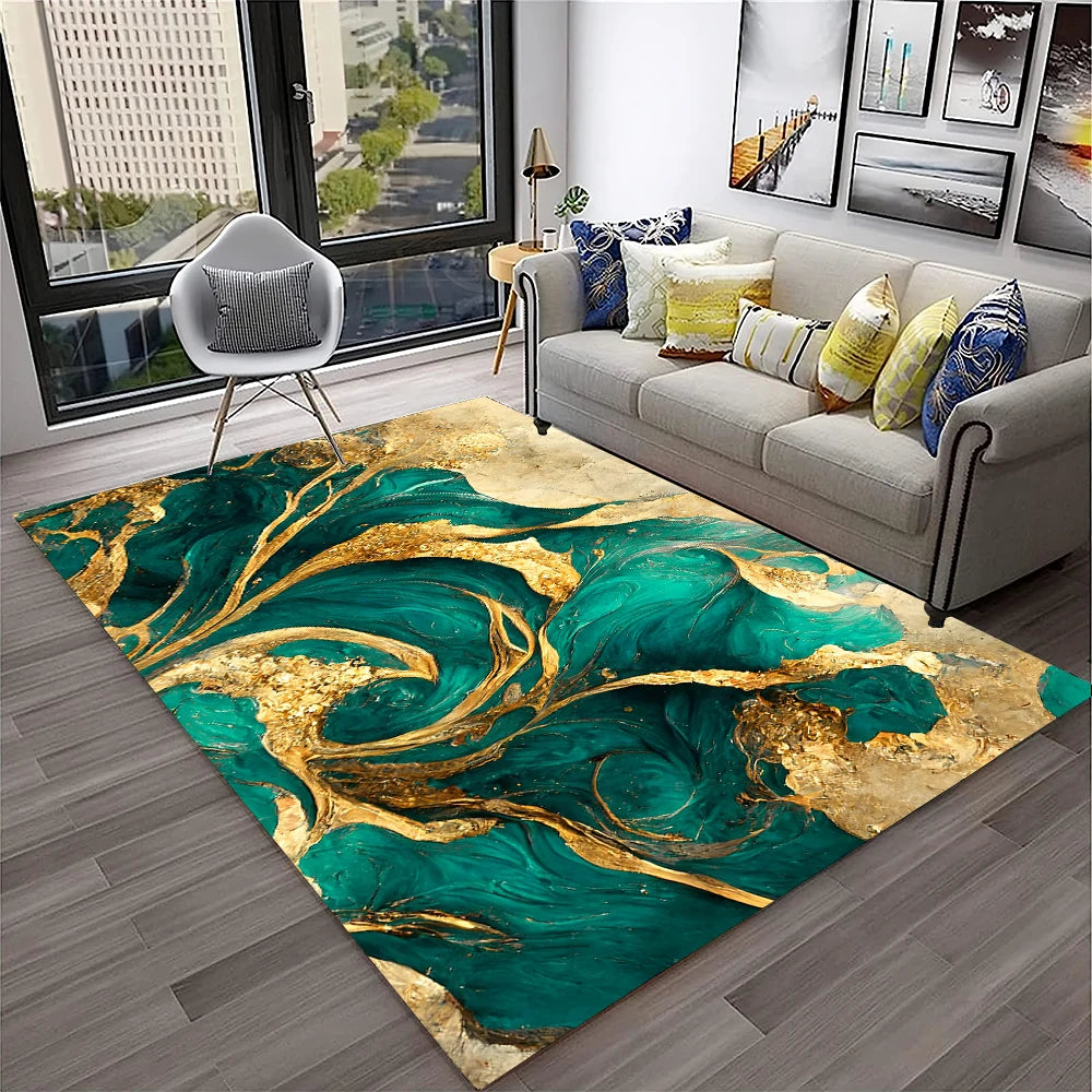 Luxurious Black Green Gold Colour Marble 3D Carpet Rug for Home Living Room Sofa Doormat Decor,kids Area Rug Non-slip Floor Mat