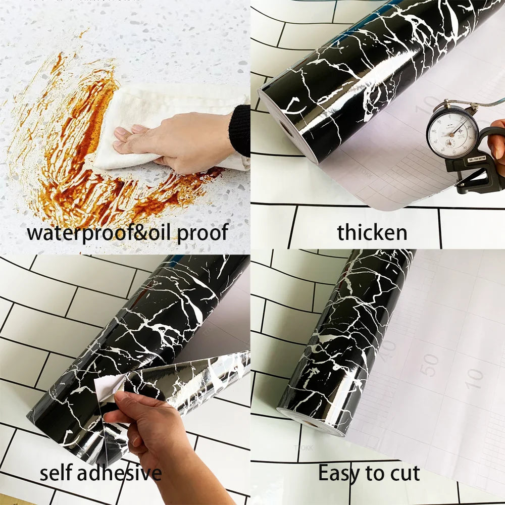 Foil Marble Self Adhesive Waterproof Wallpaper for Bathroom Wall Deocr Kitchen Oil Peoof High Temperature Resistance Stickers