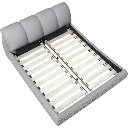 Deluxe king-size upholstered platform bed with upholstered backrest, soft-framed cloud bed, thickened pine slats, metal legs