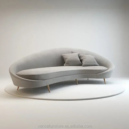 Curved Sofa, Light Gray Color, Fabric Sofa, Modern Minimalist Design, Irregular-shaped Double-person and Triple-person Sofa
