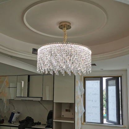 Italy Designer Luxury Chrome Chandelier K9 Crystal for Dining Room Hotel Hall Villa Bar Round Long  Hanging Light Fixture Decor