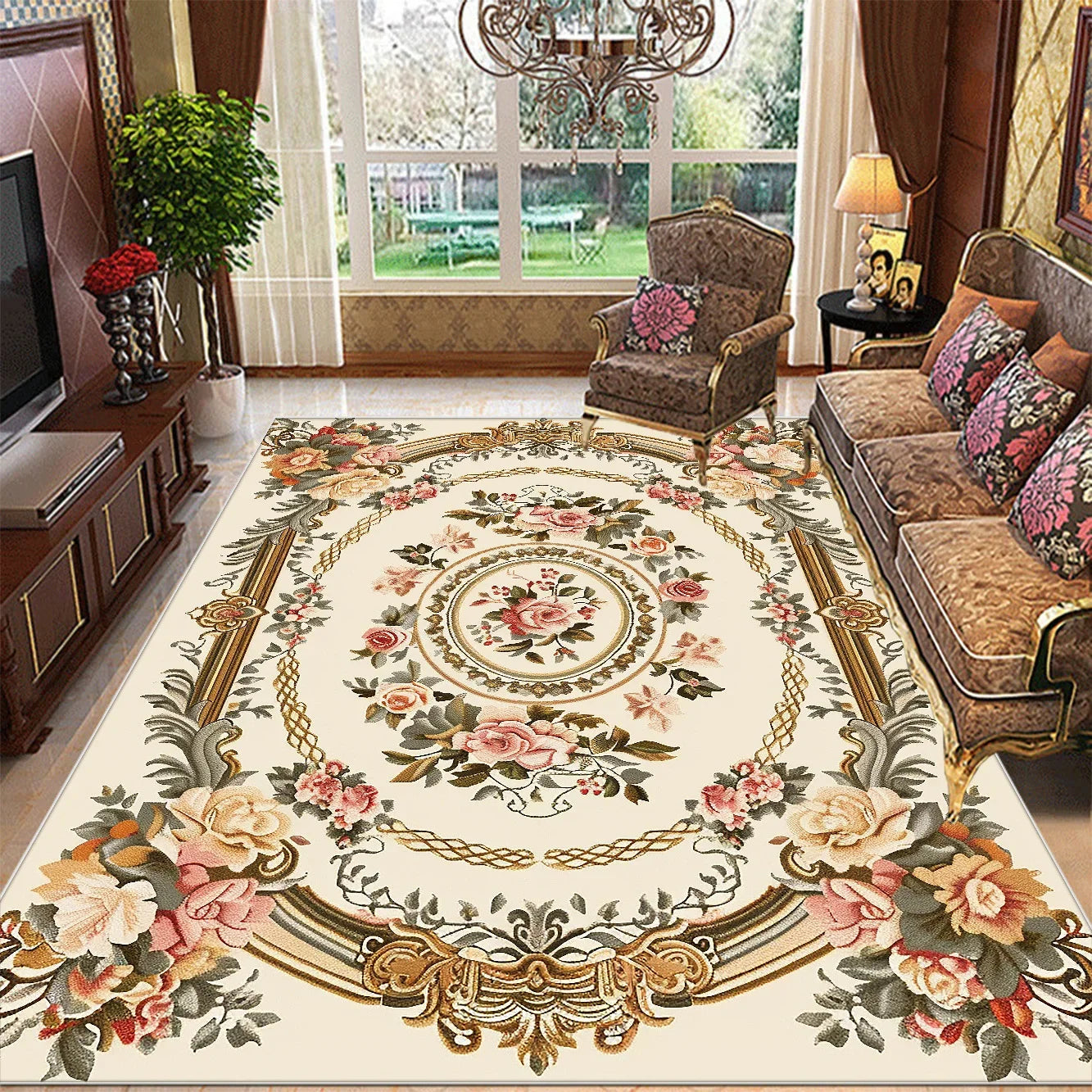 Retro Floral Large Size Carpets Living Room European Decoration Non-slip Sofa Area Rugs for Bedroom Cloakroom Floor Mat Washable