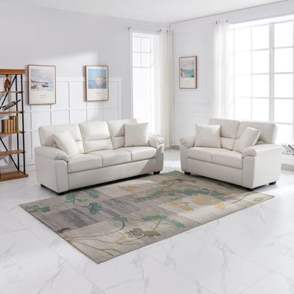 Morden Fort white leather love seat and sofa set, modern luxury and comfy furniture sleeper pouches for living room, apartment,