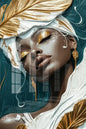 Elegant African Black Woman Wall Art Posters Print Luxury Gold Lip Gloss Gold Foil Turban Canvas Painting Living Room Home Decor