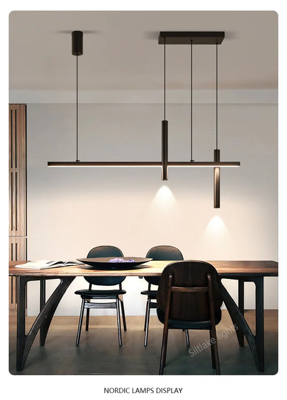 New restaurant chandelier modern simple dining room table bar lights long strip spotlight creative designer pendant lamps