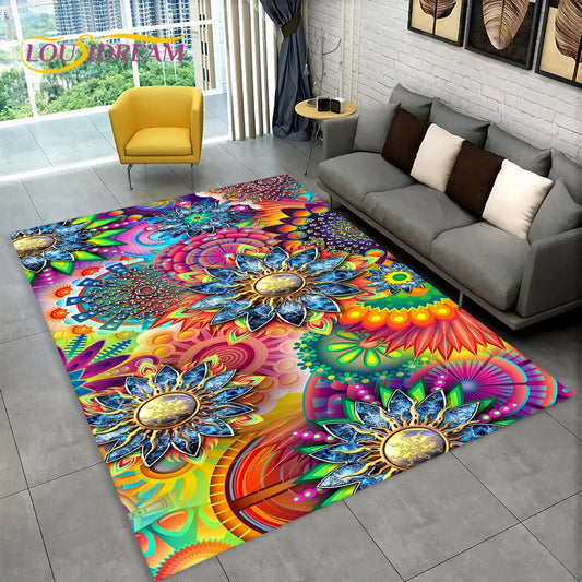 Bohemia Mandala Geometric Area Rug,Carpet Rug for Home Living Room Bedroom Sofa Doormat Kitchen Decor,Kid Non-slip Floor Mats