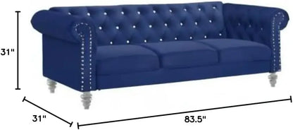 living room sofas Glam Emma Velvet Three Seater Chesterfield Style Sofa for Small Spaces with Crystal Button Tufts sofas