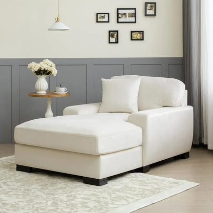 Modern Mid-Century Indoor Oversized Chaise Lounger Comfort Sleeper Sofa with Pillow and Soild Wood Legs, Velvet, Cream