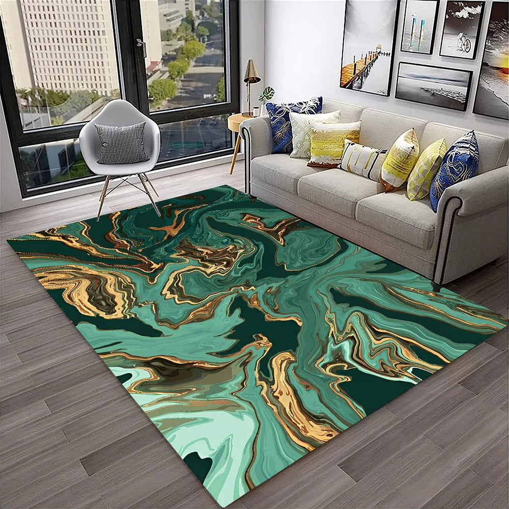 Luxurious Black Green Gold Colour Marble 3D Carpet Rug for Home Living Room Sofa Doormat Decor,kids Area Rug Non-slip Floor Mat