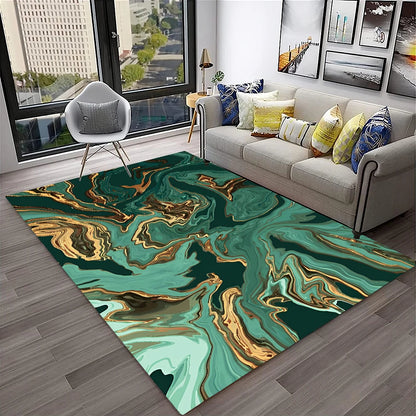 Luxurious Black Green Gold Colour Marble 3D Carpet Rug for Home Living Room Sofa Doormat Decor,kids Area Rug Non-slip Floor Mat