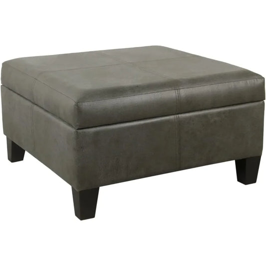 Home Decor Luxury Large Faux Leather Square Storage Ottoman | Ottoman With Storage for Living Room & Bedroom Rattan Chair Stool