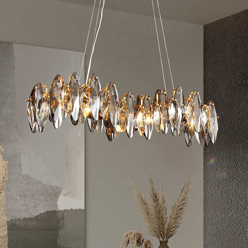 Modern Grey Clear Crystal Chandelier Light Luxury LED Lamp Fixture For Living Dining Room Winfordo Lighting