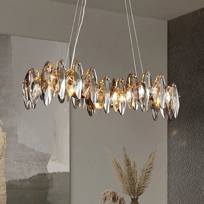 Modern Grey Clear Crystal Chandelier Light Luxury LED Lamp Fixture For Living Dining Room Winfordo Lighting
