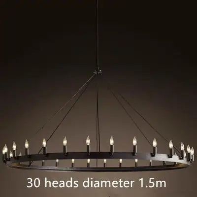 Modern American Retro Iron Pendant Lamp Vintage Industrial Led Droplight Round Cafe Restaurant Bar Knight Candle Chandelier