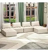 Modular Sectional Sofa with Chaise, Convertible Oversize L Shaped Couch with Reversible Ottoman,Linen 6 Seater Free Combination