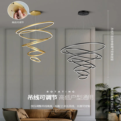 Modern LED pendant lights suitable for bedrooms, living rooms, and dining rooms. Circular ceiling chandelier, home lighting.