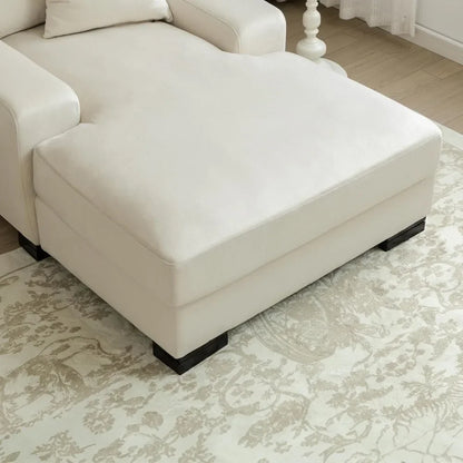 Modern Mid-Century Indoor Oversized Chaise Lounger Comfort Sleeper Sofa with Pillow and Soild Wood Legs, Velvet, Cream
