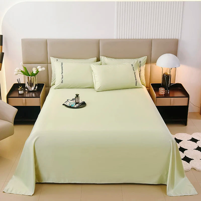 3PCS Solid Color Flat Sheet With English Embroidery Pillowcases Soft & Breathable Bed Sheet Hotel Quality Microfiber Bed Cover
