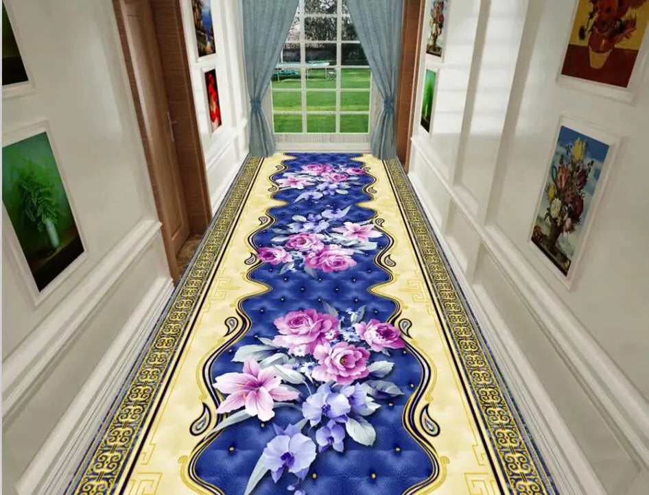 Luxury Classic Style Lobby Long Corridor Carpet Floral Wedding Passageway Large Area Rug Comfortable Washable Non-slip Floor Mat