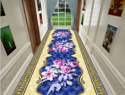 Luxury Classic Style Lobby Long Corridor Carpet Floral Wedding Passageway Large Area Rug Comfortable Washable Non-slip Floor Mat
