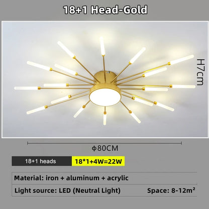 Led Firework Chandelier Dimmable For Living Room Bedroom Milk Yellow Ceiling Chandelier Dining Room LED Ceiling Lamp With Remote