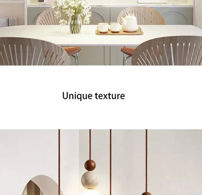 Yellow Travertine Bedside Chandelier Mahogany Nordic Japanese Log Wabi Sabi Style Homestay Single Head Long Line Pendant Lights