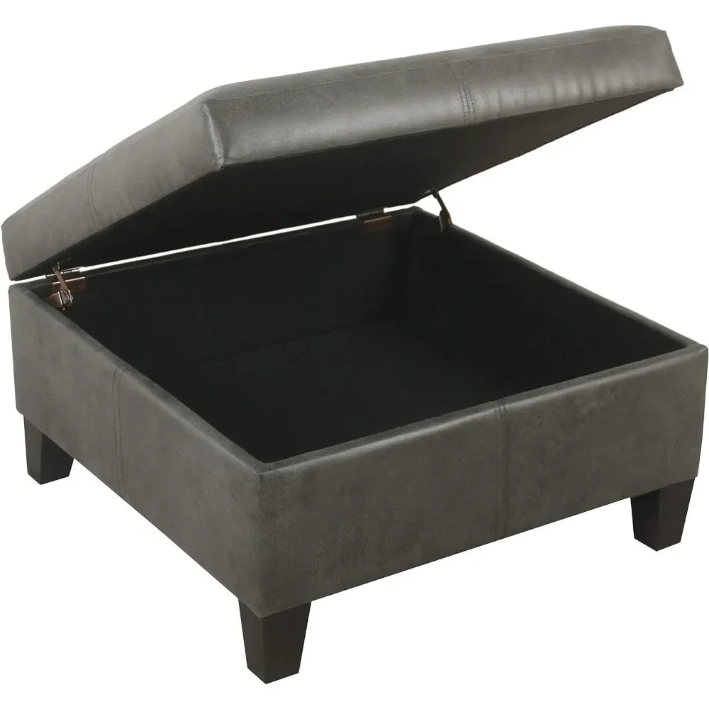 Home Decor Luxury Large Faux Leather Square Storage Ottoman | Ottoman With Storage for Living Room & Bedroom Rattan Chair Stool