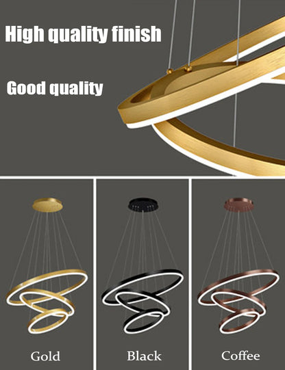 Modern LED pendant lights suitable for bedrooms, living rooms, and dining rooms. Circular ceiling chandelier, home lighting.