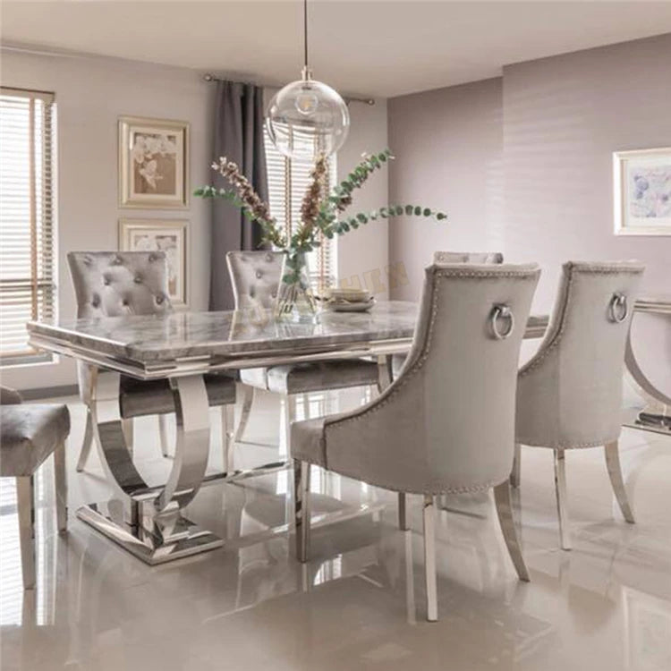 Modern Home Dining Room Furniture Dinning Room Table Luxury Stainless Steel Marble Dining Tables