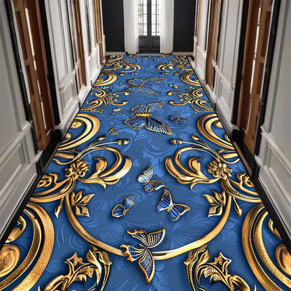 Luxury Black Golden Long Corridor Carpet Hall Runner Decor Non-slip Washable Stairway Rugs European Aisle Floor Mat Customizable