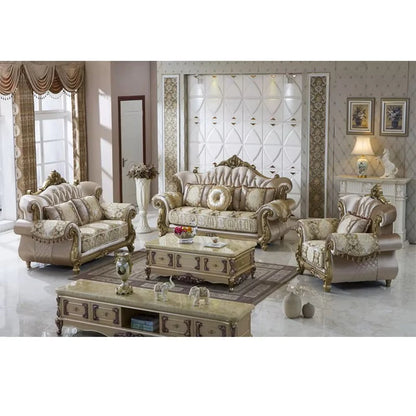 European Luxury 1 2 3 Seats Fabric Sofa Set Villa Home Furniture Classic Royal Solid Wood Combination Living Room Sofa