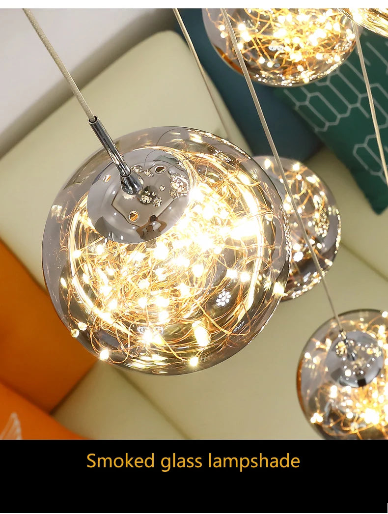 Modern Led Chandelier Glass Ball Dimmable for Staircase Living Room Pendant Lamps Home Decor Lighting Suspension Design Lusters