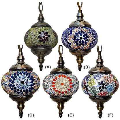 Turkish Moroccan Mosaic Hanging Ceiling Lamp E27 Decorative Glass Globe Fixture Romantic Restaurant Club Single Head Chandelier