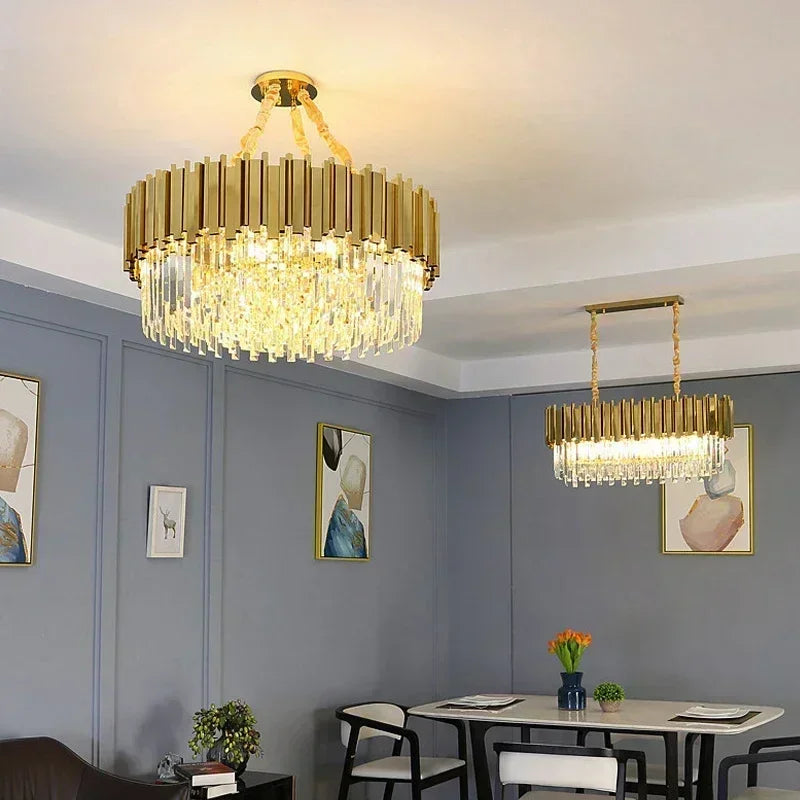 Light luxury golden luxury chandelier interior lighting hotel living room ceiling Led glossy lighting fixture crystal chandelier