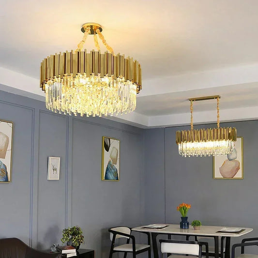 Light luxury golden luxury chandelier interior lighting hotel living room ceiling Led glossy lighting fixture crystal chandelier