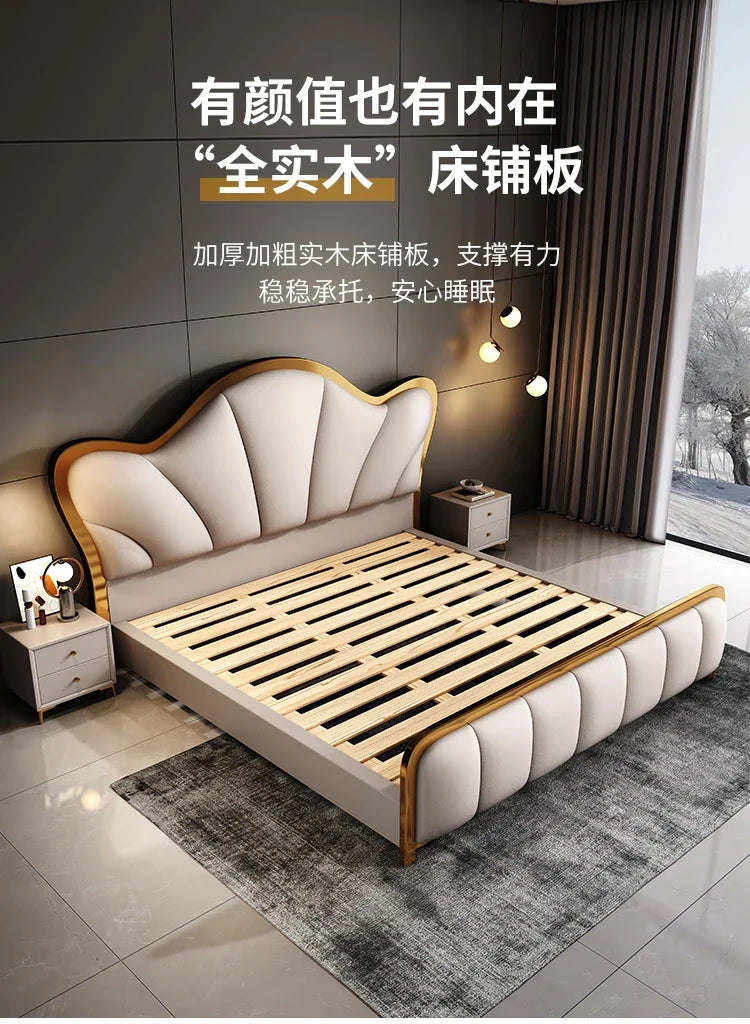 Nordic Luxury Double Bed Modern Wood High End Headboard Frame Double Bed Kids Girl Camas Matrimonial Furniture For Bedroom