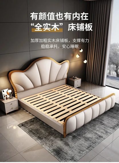 Nordic Luxury Double Bed Modern Wood High End Headboard Frame Double Bed Kids Girl Camas Matrimonial Furniture For Bedroom