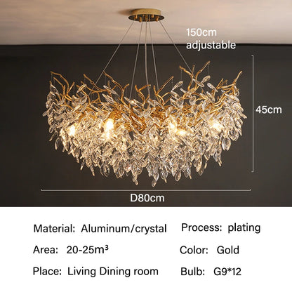 Dining Room Chandelier Long Shaped Dining Room Circular Branch Simple French Luxury Villa Living Room Crystal Lighting Fixtures