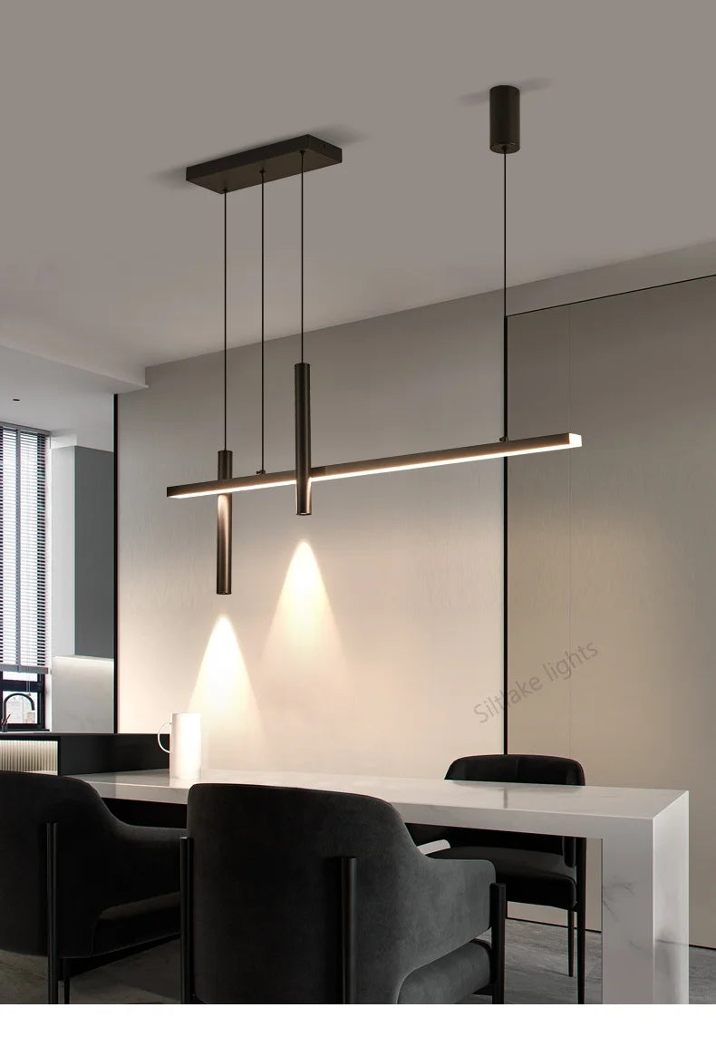 New restaurant chandelier modern simple dining room table bar lights long strip spotlight creative designer pendant lamps