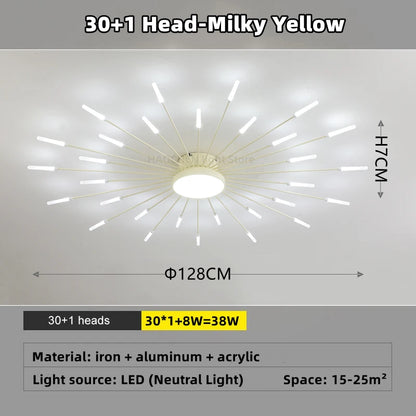 Led Firework Chandelier Dimmable For Living Room Bedroom Milk Yellow Ceiling Chandelier Dining Room LED Ceiling Lamp With Remote