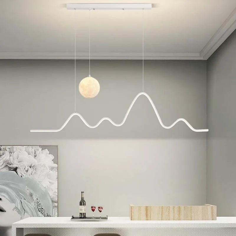 Scandinavian Modern Simple Planet Living Room Light Creative  Long Strip Dining Table Bar Wave Decorative Dining Room Chandel
