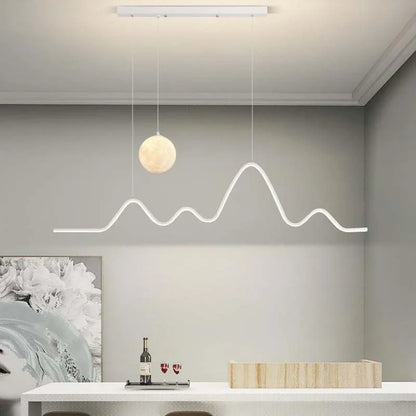 Scandinavian Modern Simple Planet Living Room Light Creative  Long Strip Dining Table Bar Wave Decorative Dining Room Chandel