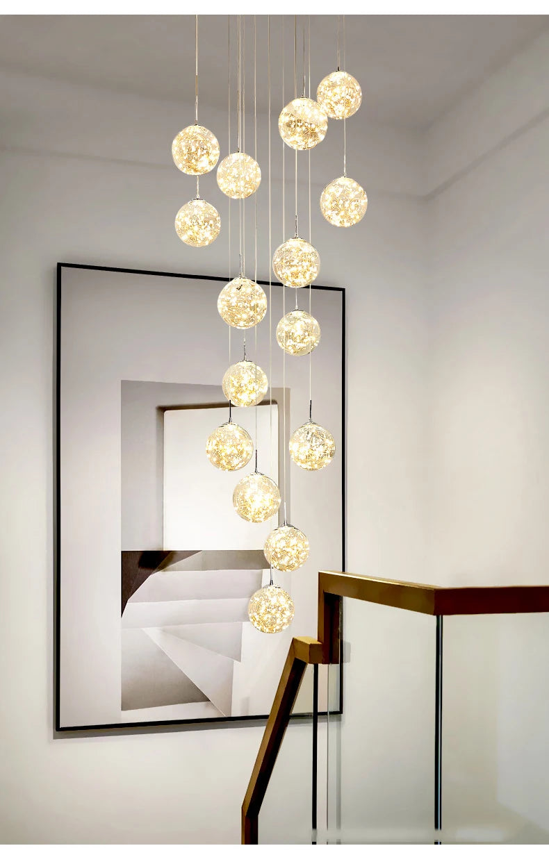 Modern Led Chandelier Glass Ball Dimmable for Staircase Living Room Pendant Lamps Home Decor Lighting Suspension Design Lusters