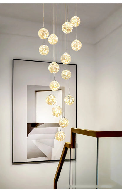 Modern Led Chandelier Glass Ball Dimmable for Staircase Living Room Pendant Lamps Home Decor Lighting Suspension Design Lusters